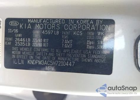 2017 Kia Sportage Lx from USA, damaged, VIN KNDPM3AC5H7210447